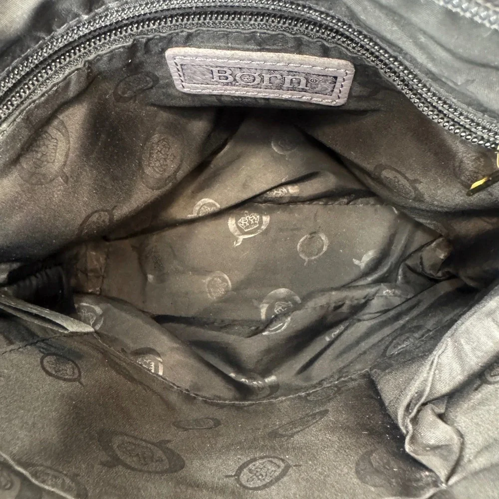 Born Grey Pebbled Genuine Leather‎ Crossbody Bag Adjustable Strap Brass Hardware